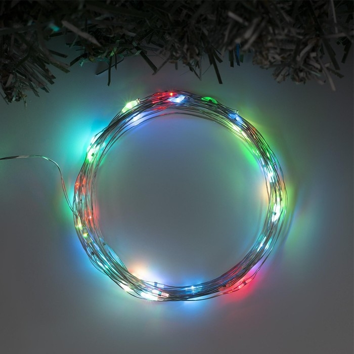 Гирлянда «Нить» 5 м роса, IP20, серебристая нить, 50 LED, переливы, батарейки AAх3 (нет в комплекте), свечение мульти (RGB) Гирлянда «Нить» 5 м роса, IP20, серебристая нить, 50 LED, переливы, батарейки AAх3 (нет в комплекте), свечение мульти (RGB)