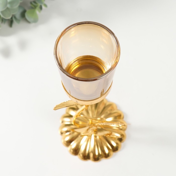 Подсвечник металл, стекло на 1 свечу Подсвечник металл, стекло на 1 свечу "Золотой цветок" d=4,7 см 10,7х9,5х24,2 см