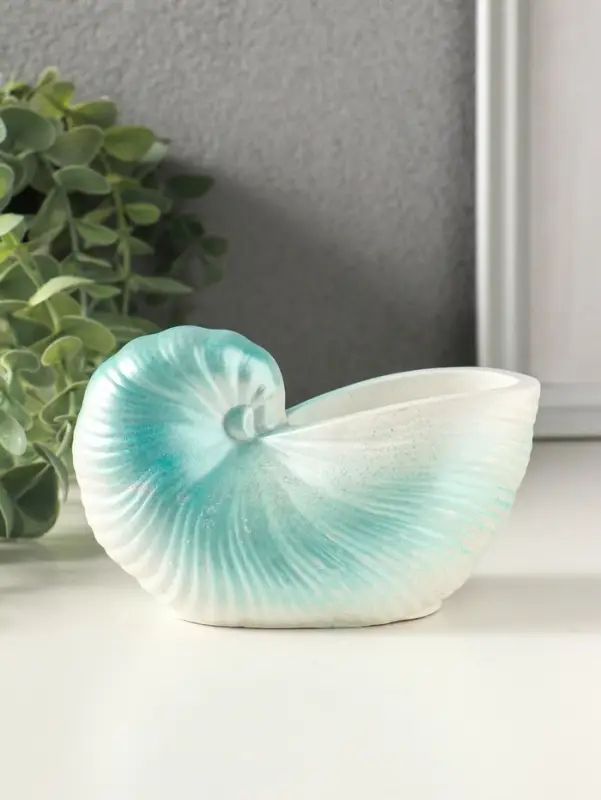 Подставка для мелочей &laquo;Ракушка&raquo; 8&times;12&times;6 см, гипс, голубой перламутр