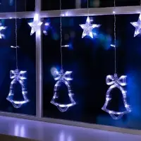 Гирлянда &laquo;Бахрома&raquo; 2.4&times;0.9 м с насадками &laquo;Колокольчики&raquo;, IP20, прозрачная нить, 138 LED, свечение белое, 8 режимов, 220 В