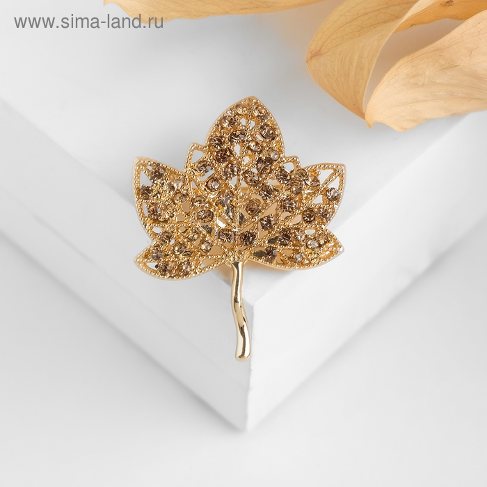 Брошь Брошь "Листик", цвет светло-коричневый в золоте