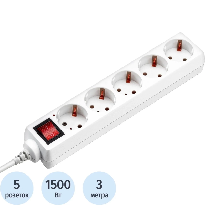 Удлинитель Buro BU-PS5.3/W 3м (5 розеток) белый (пакет ПЭ)