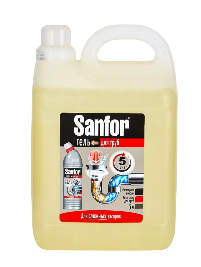 Чистящее средство для труб Sanfor, сложные засоры, 5 л