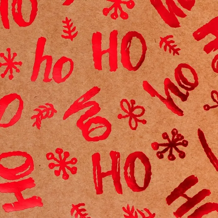 Пакет крафт с тиснением, круглая ручка, Пакет крафт с тиснением, круглая ручка, "Хо - Хо - Хо" 21×27×11 см, 120 г