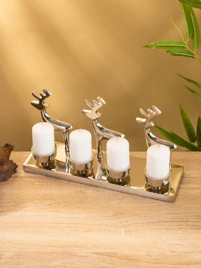 Подсвечник на 4 свечи &laquo;Трио оленей&raquo;, 30&times;9&times;15 см, алюминий