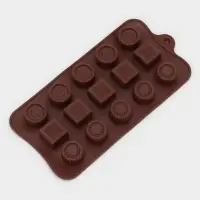 Форма для конфет и шоколада Доляна &laquo;Кружочки, квадратики&raquo;, силикон, 21.5&times;10.4&times;1.5 см, 15 ячеек, коричневая