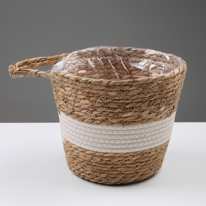 Кашпо плетеное  Кашпо плетеное "Танзания" с ручкой, 25,5х25,5х23 см, натуральный, белый