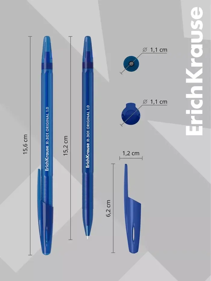 Ручка шариковая ErichKrause R=301 Stick Original, узел 1 мм, синяя