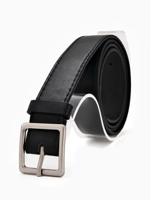 Ремень женский, 110&times;3 см, квадратная матовая металлическая пряжка, серебристая, чёрный