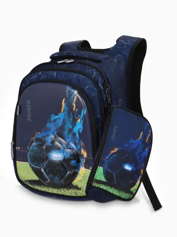 Рюкзак школ. с Эргон. спин. 29*13*38 см, +Пенал, мальчик, Футбол, синий