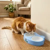 Миска двойная &laquo;Киса&raquo;, 2&times;160 мл, пластик, голубая