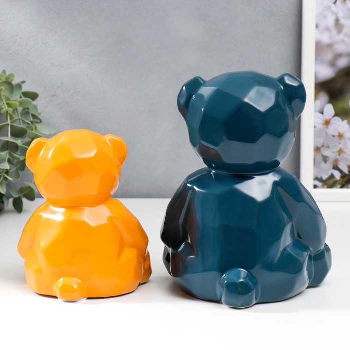 Сувенир керамика 3D Сувенир керамика 3D "Медвежата" матовый синий и оранжевый н-р 2 шт 11,5х9,5х14 18,5х12х14,5 см 750