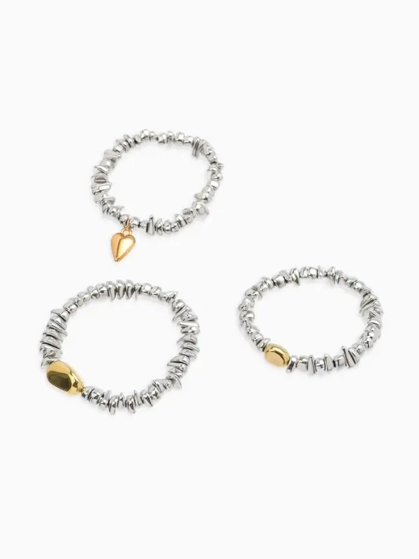 Браслет 3 нити Браслет 3 нити "Каменнное сердце", цвет золотисто-серебристый