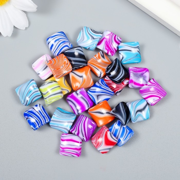 Бусины для творчества пластик Бусины для творчества пластик "Квадрат красочные разводы" набор 20 гр 0,5х2,1х1,9 см