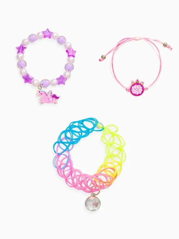 Браслет детский набор 3 шт. "Выбражулька" пончик, единорог, силиконовый, разноцветный