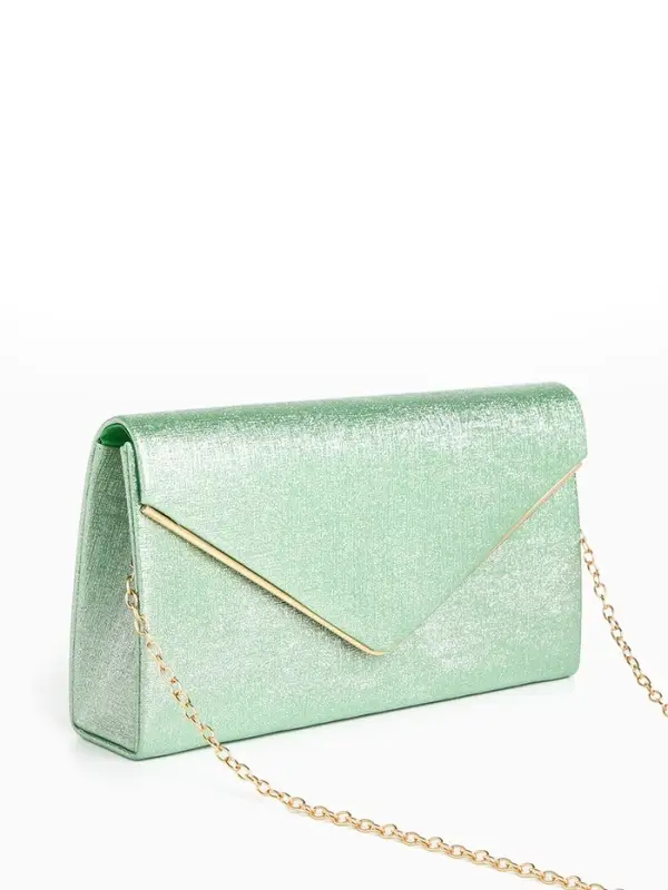 Сумка-клатч женская вечерняя на магните, на золотистой цепочке, мерцающая, светло-зелёная