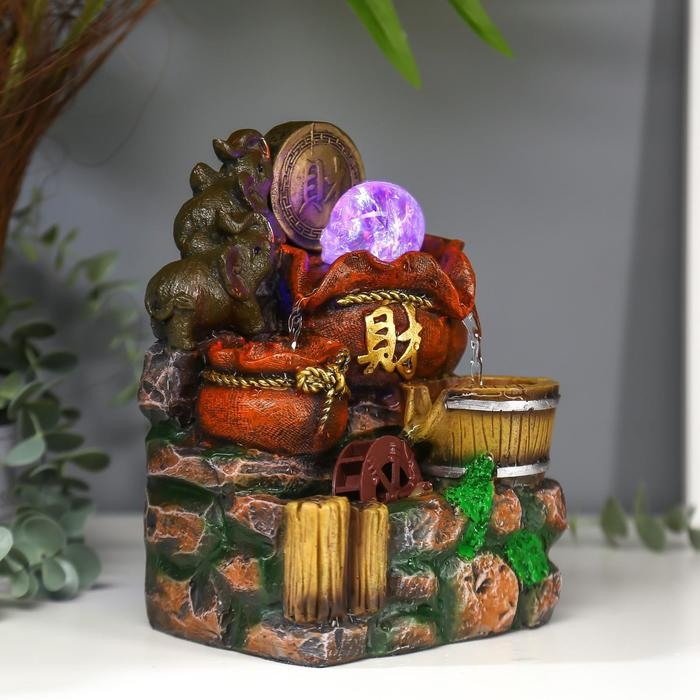 Фонтан настольный от сети, подсветка Фонтан настольный от сети, подсветка "Слоны и китайская монета" 20,5х14х11 см