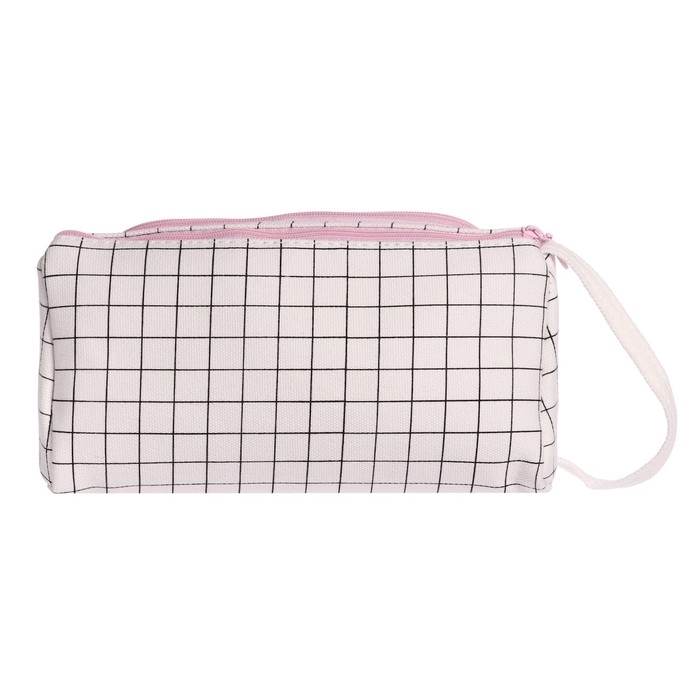 Пенал мягкий 2 отделения, 95 х 210 х 90 мм, объёмный с откидной планкой, с ручкой, Calligrata, Пенал мягкий 2 отделения, 95 х 210 х 90 мм, объёмный с откидной планкой, с ручкой, Calligrata, "Шотландка", бело-черная