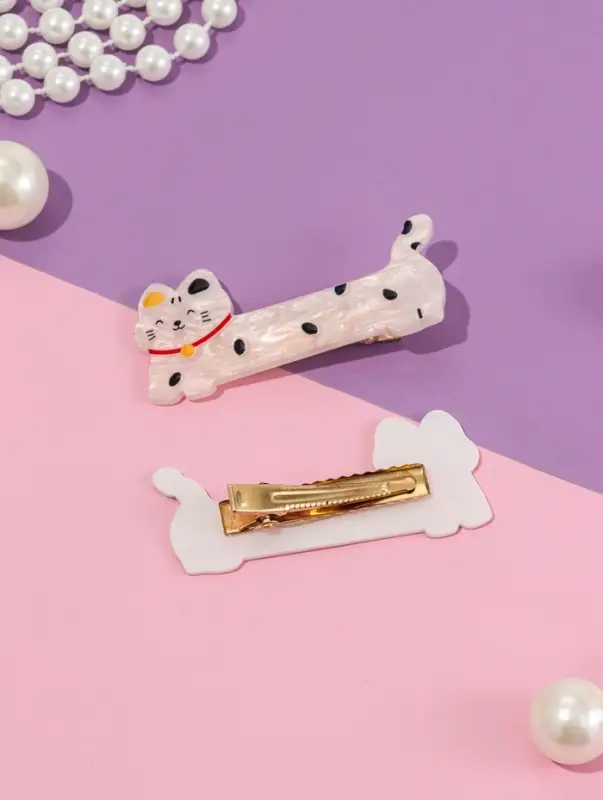 Зажим для волос "Мультизаврик" (набор 2 шт) котик, 6,5 см