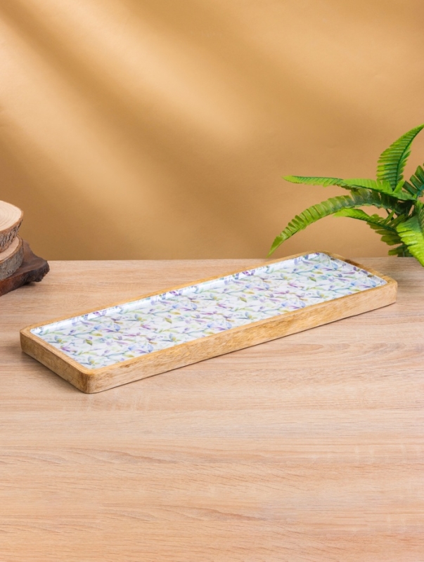 Блюдо прямоугольное "Оттенки сирени" дерево манго 41х15 см