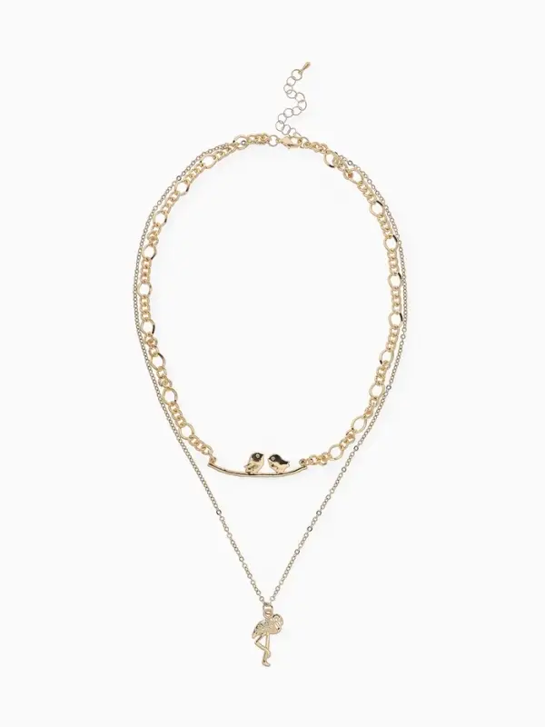Кулон &laquo;Цепь&raquo;, фламинго, цвет золото