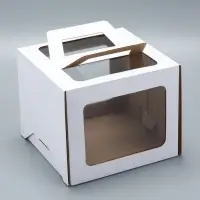 Коробка под торт 2 окна, с ручками, белая, 24&times;24&times;20 см