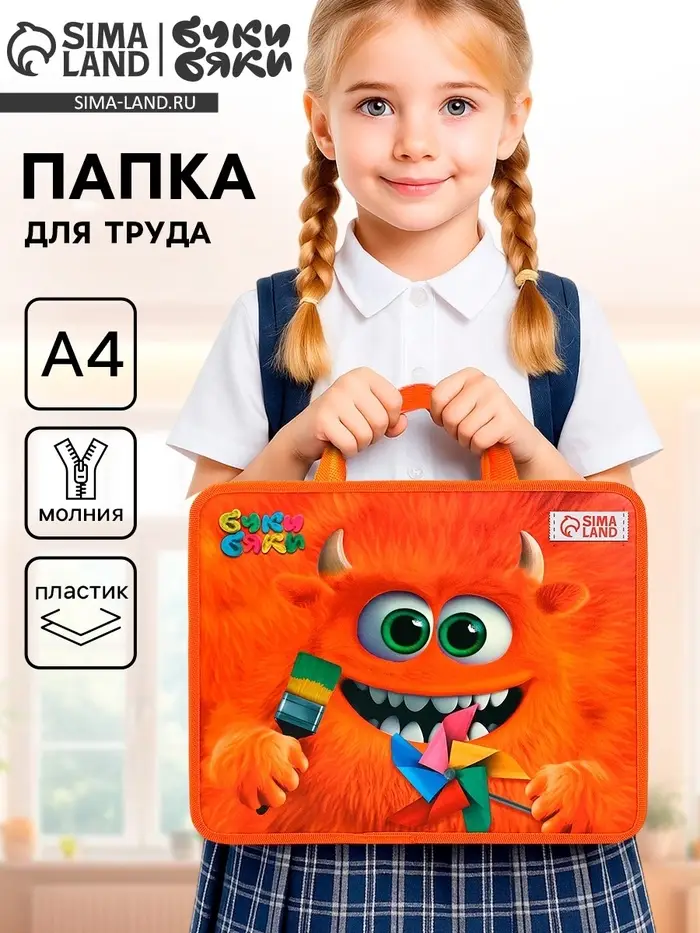 Папка для труда, А4, пластиковая, 33&times;26&times;7.5 см, Буки Бяки