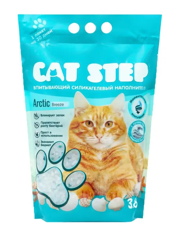 Наполнитель впитывающий силикагелевый CAT STEP Arctic Breeze, 3,8 л Наполнитель впитывающий силикагелевый CAT STEP Arctic Breeze, 3,8 л