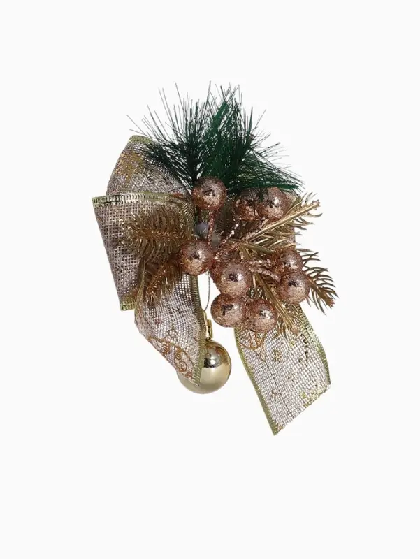 Ёлочные игрушки 2 шт. &laquo;Зимнее волшебство. Еловая композиция&raquo; пластик, бант с принтом, 13&times;12 см, золото