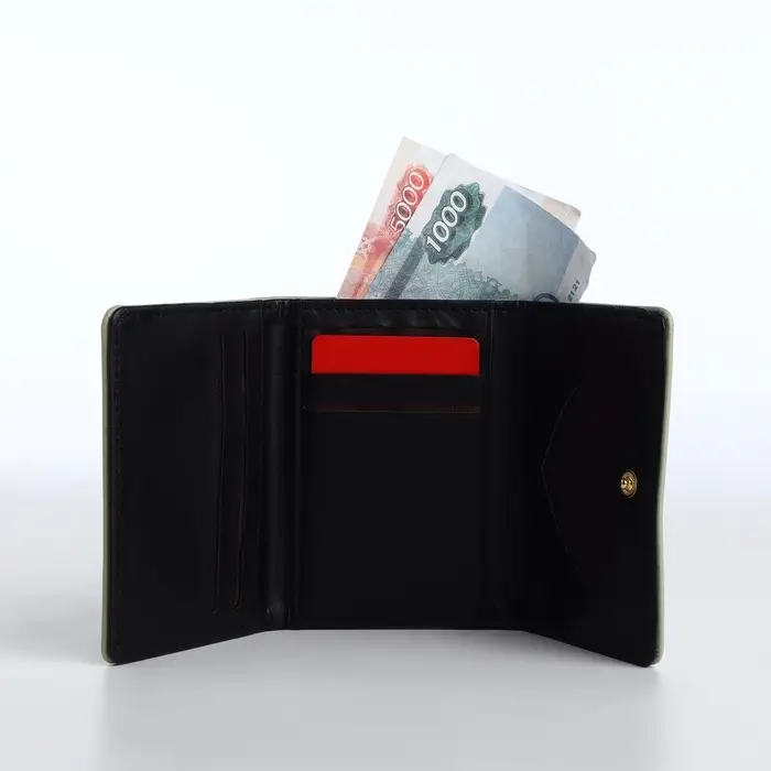 Кошелёк &laquo;Цветочек&raquo;, маленький, для девочки, на кнопке, зелёный