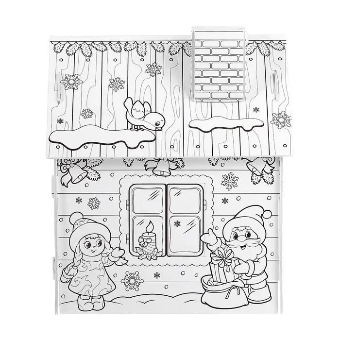 Домик-раскраска 3 в 1 &laquo;В гостях у Деда Мороза&raquo;, 5 фломастеров, 6 деталей