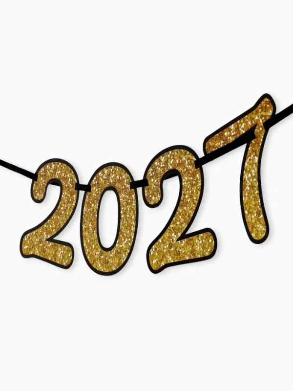 Гирлянда на ленте с блестками &laquo;С новым годом 2027&raquo; золотая, 450 см