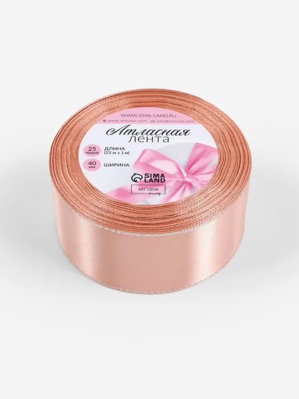 Лента атласная, с серебряным люрексом, 40 мм, 23&plusmn;1 м, светло-розовая №107