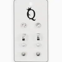 Серьги пусеты QF &laquo;Романтика&raquo;, 4 пары, кольца, белые в серебре