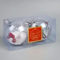 Набор ёлочных шаров &laquo;Веточки и шишки&raquo;, 2 шт., d=10 см, 5 LED, от батареек, свечение белое