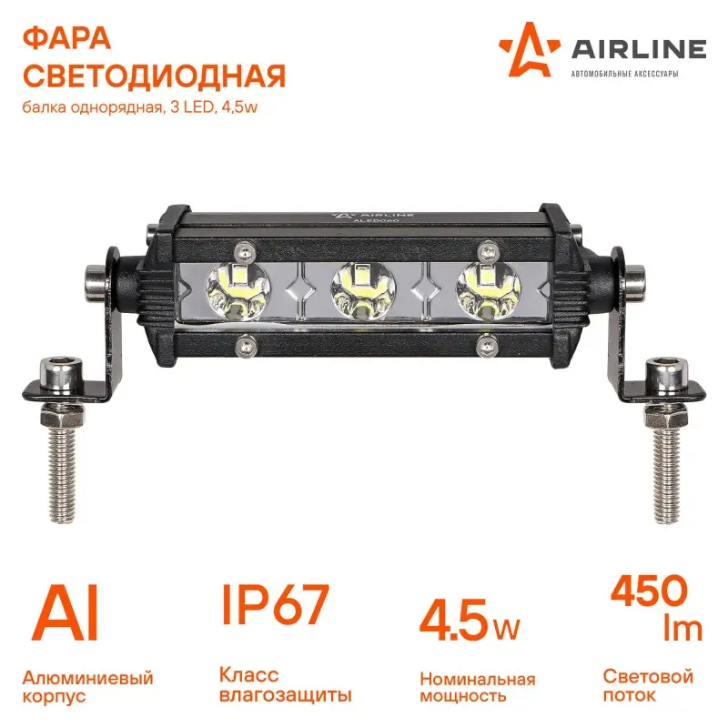 Фара светодиодная (балка) однорядная, 3 LED, направленный свет, 4.5W (108x30x47) 12/24V