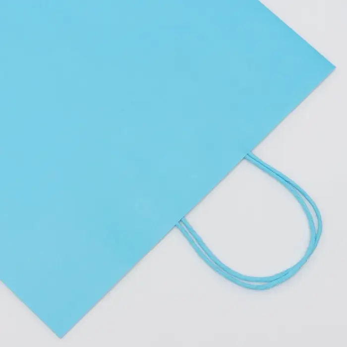 Пакет крафт голубой, круглая ручка, 31.5×25×11.5 см, 120 г