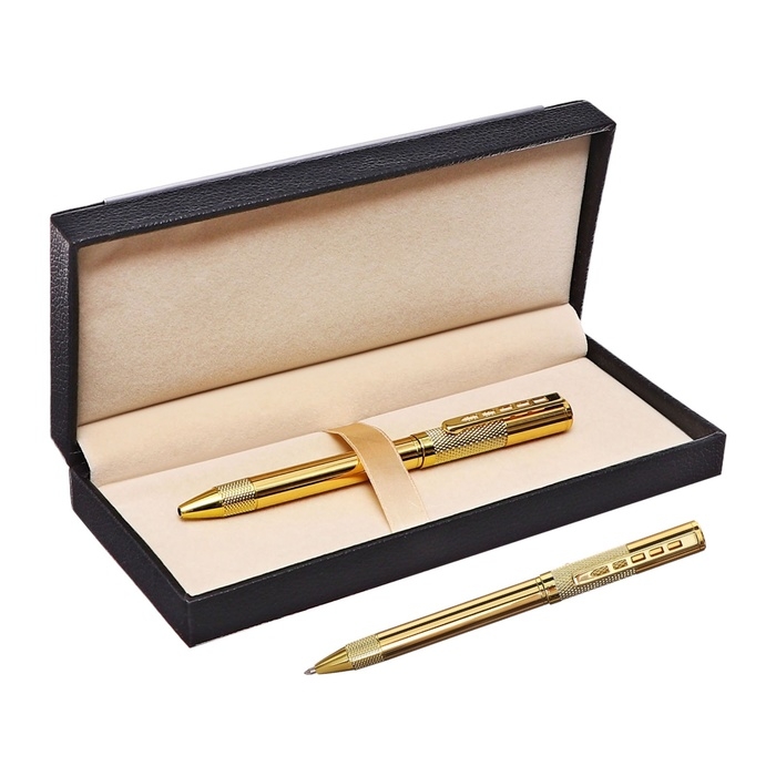 Ручка подарочная шариковая в кожзам футляре поворотная Стиль корпус золото Ручка подарочная шариковая в кожзам футляре поворотная Стиль корпус золото