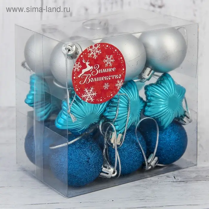 Ёлочные игрушки «Звёздный», набор 18 шт. (12 шаров, d=4 см, 6 звёзд) серебристый/синий Ёлочные игрушки «Звёздный», набор 18 шт. (12 шаров, d=4 см, 6 звёзд) серебристый/синий
