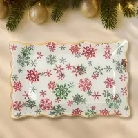 Блюдо сервировочное прямоугольное новогоднее &laquo;Снежинки&raquo;, 25&times;16.3&times;1.8 см, стекло, разноцветное