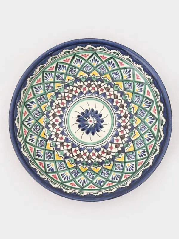 Ляган узбекский Риштанская керамика &laquo;Узоры&raquo;, для плова, d=24.5 см, синий