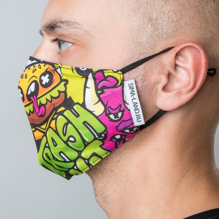 Маска тканевая с регулирующимися завязками  Маска тканевая с регулирующимися завязками "TRASH"