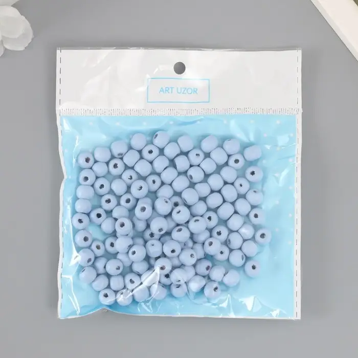 Бусины для творчества дерево "Серо-голубой" d-0,8 см, набор 20 гр