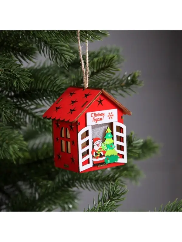 Ёлочная игрушка &laquo;Дед Мороз у ёлки&raquo;, 8&times;7&times;6 см, 1 LED, от батареек, свечение тёплое белое