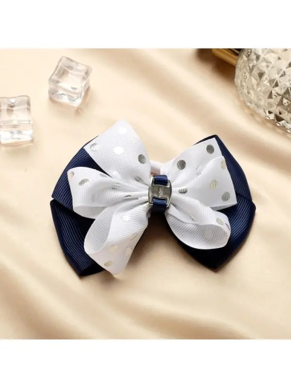 Бант для волос на резинке &laquo;Школьница&raquo;, горох серебро, 8 см, бело-синий