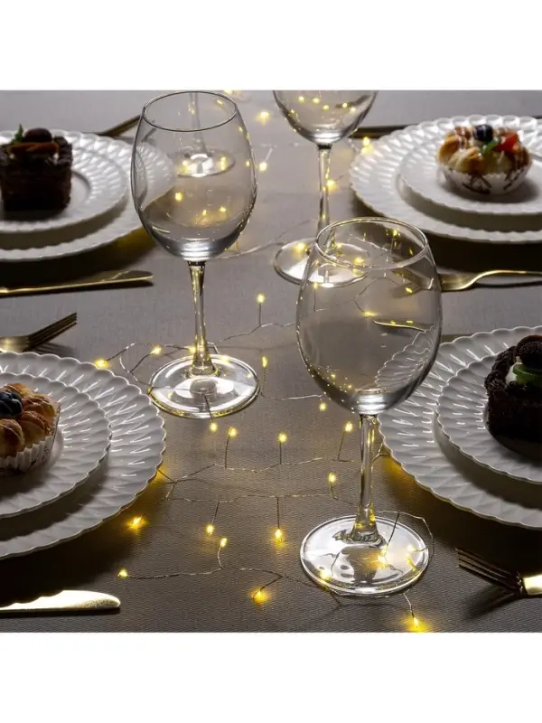 Гирлянда &laquo;Мишура&raquo; 2 м, роса, IP20, серебристая нить, 50 LED, от батареек CR2032&times;2, свечение тёплое белое