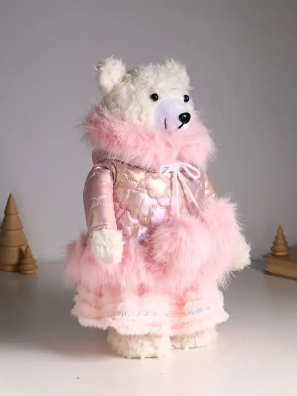 Кукла интерьерная "Медведица в розовом пуховике" раздвижная 37-65 см 23х16х37 см