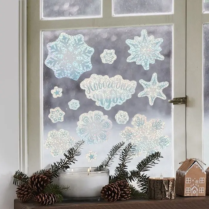 Наклейки новогодние интерьерные «Снежинки», голография, 21×29.7 см Наклейки новогодние интерьерные «Снежинки», голография, 21×29.7 см