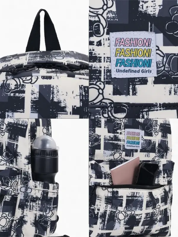 Рюкзак школьный на молнии, с карманами, с принтом, 28.5&times;12&times;41 см, чёрный