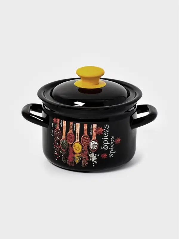 Кастрюля эмалированная &laquo;Карри&raquo;, 2 л, d=17 см, с крышкой, чёрная